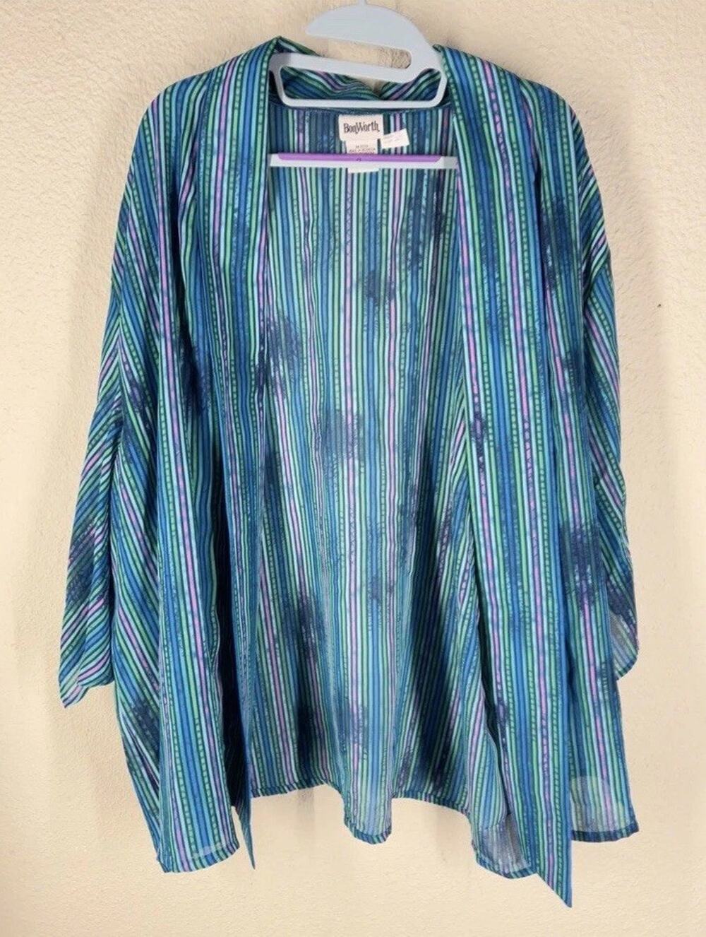 Bonworth Top Womens XL Blue Striped Open Front 100% Polyester